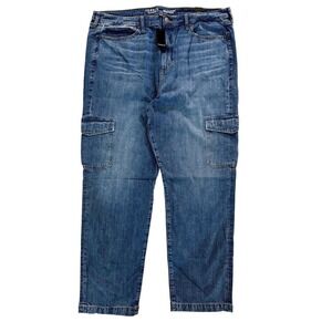 Torrid High-Rise Straight Duo Denim Cargo Jeans Blue Stretch 22 Tall NWT